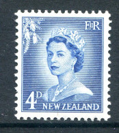 New Zealand 1955-59 QEII Large Figure Definitives - 4d Blue - White Paper - HM (SG 749a) - Unused Stamps