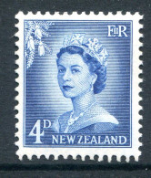 New Zealand 1955-59 QEII Large Figure Definitives - 4d Blue - White Paper - HM (SG 749a) - Unused Stamps