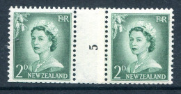New Zealand 1955-59 QEII Large Figure Definitives - Coil Pairs - 2d Bluish-green - No. 5 - LHM - Ongebruikt