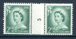 New Zealand 1955-59 QEII Large Figure Definitives - Coil Pairs - 2d Bluish-green - No. 5 - LHM - Ungebraucht