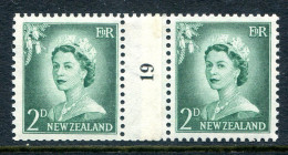 New Zealand 1955-59 QEII Large Figure Definitives - Coil Pairs - 2d Bluish-green - No. 19 - LHM - Ongebruikt