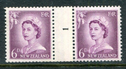 New Zealand 1955-59 QEII Large Figure Definitives - Coil Pairs - 6d Mauve - No. 1 - LHM - Unused Stamps