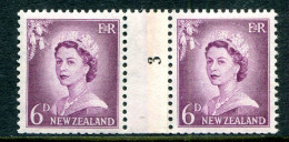 New Zealand 1955-59 QEII Large Figure Definitives - Coil Pairs - 6d Mauve - No. 3 - LHM - Nuovi