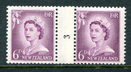 New Zealand 1955-59 QEII Large Figure Definitives - Coil Pairs - 6d Mauve - No. 3 - LHM - Nuovi