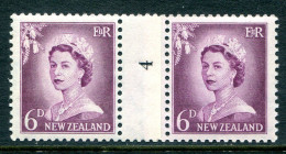 New Zealand 1955-59 QEII Large Figure Definitives - Coil Pairs - 6d Mauve - No. 4 - LHM - Neufs