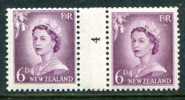 New Zealand 1955-59 QEII Large Figure Definitives - Coil Pairs - 6d Mauve - No. 4 - LHM - Nuovi