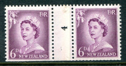 New Zealand 1955-59 QEII Large Figure Definitives - Coil Pairs - 6d Mauve - No. 4 - LHM - Unused Stamps