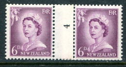 New Zealand 1955-59 QEII Large Figure Definitives - Coil Pairs - 6d Mauve - No. 4 - LHM - Unused Stamps
