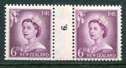 New Zealand 1955-59 QEII Large Figure Definitives - Coil Pairs - 6d Mauve - No. 6 - LHM - Ungebraucht