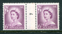New Zealand 1955-59 QEII Large Figure Definitives - Coil Pairs - 6d Mauve - No. 7 - LHM - Unused Stamps