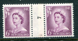 New Zealand 1955-59 QEII Large Figure Definitives - Coil Pairs - 6d Mauve - No. 7 - LHM - Neufs