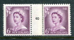 New Zealand 1955-59 QEII Large Figure Definitives - Coil Pairs - 6d Mauve - No. 8 - LHM - Neufs