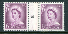 New Zealand 1955-59 QEII Large Figure Definitives - Coil Pairs - 6d Mauve - No. 9 - LHM - Ongebruikt