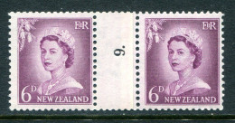 New Zealand 1955-59 QEII Large Figure Definitives - Coil Pairs - 6d Mauve - No. 9 - LHM - Ongebruikt