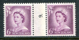 New Zealand 1955-59 QEII Large Figure Definitives - Coil Pairs - 6d Mauve - No. 9 - LHM - Unused Stamps