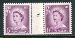 New Zealand 1955-59 QEII Large Figure Definitives - Coil Pairs - 6d Mauve - No. 9 - LHM - Ongebruikt