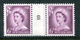 New Zealand 1955-59 QEII Large Figure Definitives - Coil Pairs - 6d Mauve - No. 10 - LHM - Unused Stamps