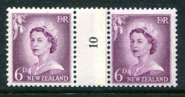 New Zealand 1955-59 QEII Large Figure Definitives - Coil Pairs - 6d Mauve - No. 10 - LHM - Neufs