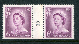 New Zealand 1955-59 QEII Large Figure Definitives - Coil Pairs - 6d Mauve - No. 15 - LHM - Unused Stamps