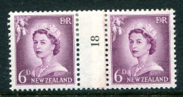 New Zealand 1955-59 QEII Large Figure Definitives - Coil Pairs - 6d Mauve - No. 18 - LHM - Nuevos