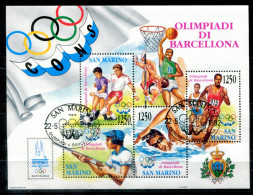 SAN MARINO Block 15, Bl.15 FD Canc. - Olympische Spiele Barcelona 1992, Basketball, Fußball, Football - SAINT MARIN - Blocchi & Foglietti