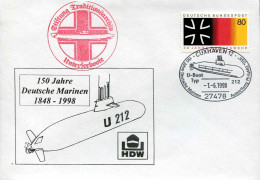 327  Sous-marin: Oblit. Temp. D'Allemagne, 1998 - Submarine Pictorial Cancel & Cover Cuxhaven, Germany. U-boat - Sous-marins