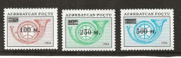 Azerbaidjan  1995 Posthorn. MiNr. 148–150 Eith Overprint., Mi  214-216 MNH(**) - Azerbaïdjan