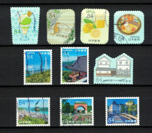 JAPAN 2022 MY JOURNEY SERIES NO. 7 ONOMICHI & KURASHIKI, FOOD, LEMON, CAT, ODD SHAPED 84 YEN SET 10 USED (**) - Gebraucht