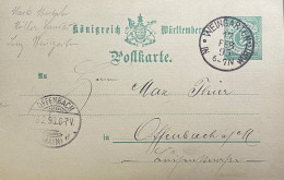 Postkaart Van Weingarten Naar Offenbach 1895 - Andere & Zonder Classificatie