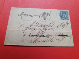 Lettre Avec Texte De Cognac Pour Laplante Cognac Et Redirigé Vers Marseille En 1878 - Réf 116 - 1877-1920: Période Semi Moderne