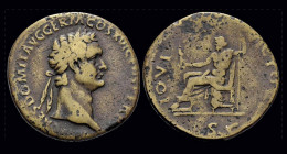 Domitian AE Sestertius Jupiter Seated Left On Throne - The Flavians (69 AD To 96 AD)