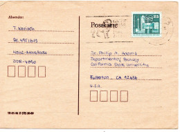 65694 - DDR - 1990 - 25Pfg Kl.Bauten EF A Kte HALLE -> Fullerton, CA (USA) - Brieven En Documenten