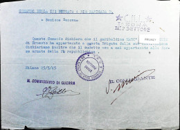 WW2 – 1945 C.L.N. Comando Della 113 Brigata 4 Bis Panigada B. - Italiano Garibaldino - S2109 - Documents