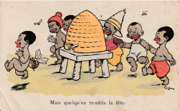 CPA Illustrées Enfants Noirs Et Ruche Avec Abeilles Signée LEWIN - Gougeon