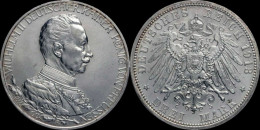 Germany Preussen Wilhelm II 3 Mark 1913A - 2, 3 & 5 Mark Silber