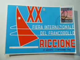 Cartolina Viaggiata "XX FIERA INTERNAZIONALE DEL FRANCOBOLLO RICCIONE 1968" Ministero Interno, Roma 1968 - Manifestazioni