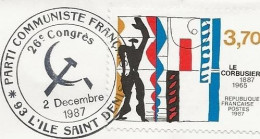 LETTRE 26 E CONGRES DU PCF - -ANNEE 1987  - 93 L'ILE SAINT DENIS - 1980-1989