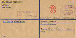 49940. Carta Aerea Certificada WELLINGTON (New Zealand) 1085. Service Official - Lettres & Documents