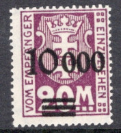 Danzig 1923 Single Stamp From The Postage Due Set With 10000 Overprint In Mounted Mint No Gum - Taxe