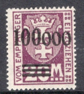 Danzig 1923 Single Stamp From The Postage Due Set With 100000 Overprint In Mounted Mint No Gum - Strafport
