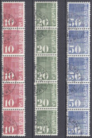 SCHWEIZ  933-35 R II, 5erStreifen Nummer Vierstellig, Gestempelt, Ziffer Auf Muster, 1970 - Rouleaux