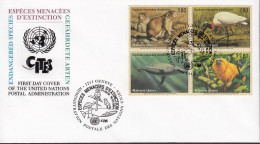 UNO  GENF  245-248, Zd-Bogen, FDC, Gefährdete Arten 1994 - Blocs-feuillets