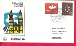 GERMANY - FIRST FLIGHT LUFTHANSA LH312 FROM KOLN TO ZURICH *1.4.1965* ON OFFICIAL COVER - Premiers Vols