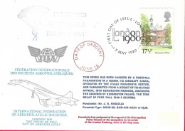 GREAT BRITAIN - COVER DELIVERED BY FREEHALL PARACHUTIST * 18. JUNE . 1980* ON F.D.C. LARGE COVER - Parachutting