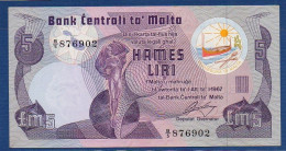 MALTA - P.35a – 5 Liri / Pounds L. 1967 (1979) AUNC, S/n B/5 876902 - Malta