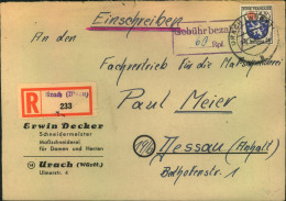 1946, Einschreiben Ab URCH Mit Teilbar- Frankatur 24 Pfg. Und "Gebühr Bezahlt "60"" - Otros & Sin Clasificación