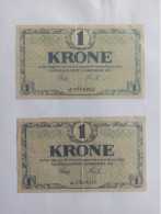 2 Billets Danemark  1 Krone 1921  TTB - Denmark