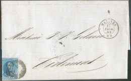 N°15 - Médaillon 20 Centimes Bleu Obl. P.78 Sur Lettre De MALINES Le 17-02-1864  Vers Tirlemont  - 21036 - 1863-1864 Medallones (13/16)