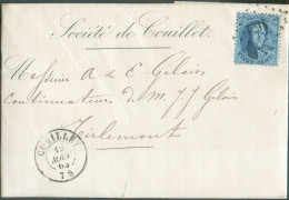 N°15 - Médaillon 20 Centimes Bleu Obl. LP.91 Sur Lettre De COUILLET Le 19-08-1865  Vers Tirlemont  - 21039 - 1863-1864 Medallions (13/16)