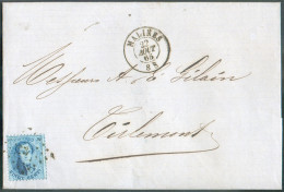 N°15 - Médaillon 20 Centimes Bleu Obl. LP.233 Sur Lettre De MALINES Le 22-08-1865  Vers Tirlemont  - 21040 - 1863-1864 Médaillons (13/16)